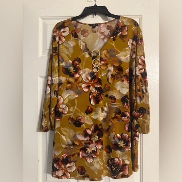 Sami & Jo Tops - Sami & Jo Mustard Floral Ring Detail Tunic